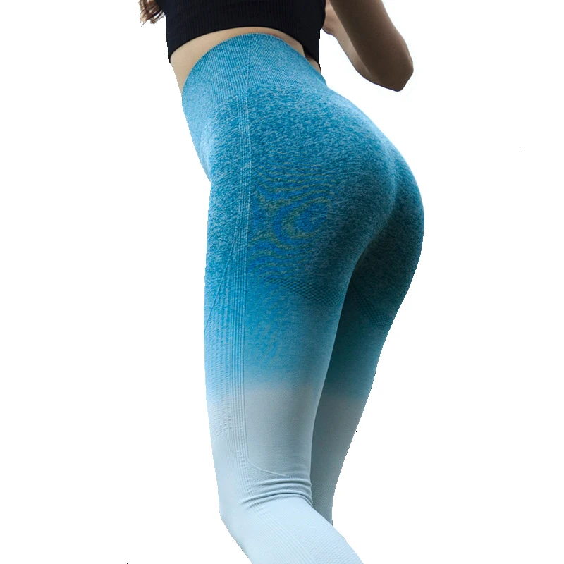 Бесшовные Спортивные Леггинсы с эффектом омбре, обтягивающие штаны для фитнеса и йоги с высокой талией, эластичные тренировочные колготки, спортивные женские леггинсы для спортзала