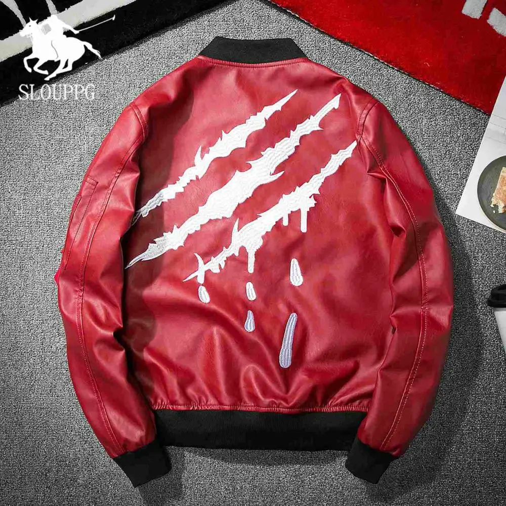 

Badge Tide brand PU leather flight jacket jacket 2019 autumn baseball clothing tide men and women tooling jacket