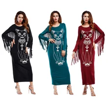 New Fashion 2017 Autumn Dressed Youth Animal Long Sleeve Tassel O Neck Cheap Retro Dresses Boho Maxi Robe Vetidos Ukraine Women