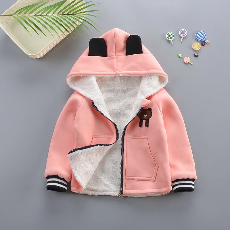 

Winter Children Coat New Boys Girls Fashion Casual Cotton Cartoon Velvet Outerwear Children Kids Thick Warm Hooded Coats 1-4T