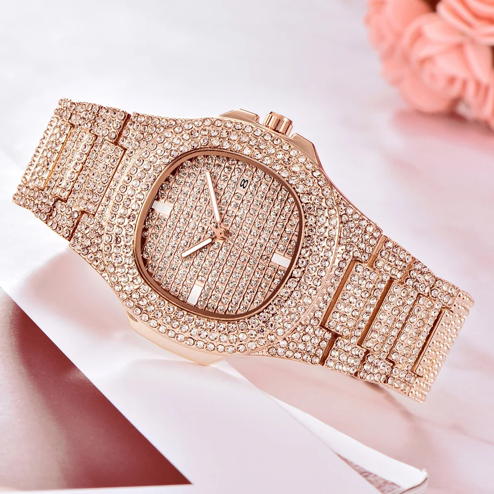 drop shipping rose gold ice out diamond watch men hot fashion womens quartz watches  (3)