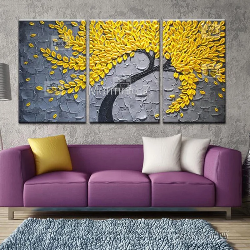 

Hand-painted Oil Painting On Canvas Home Decor Modern Wall Art Picture Golden Flower-tree Thick Palette Knife For Living Room
