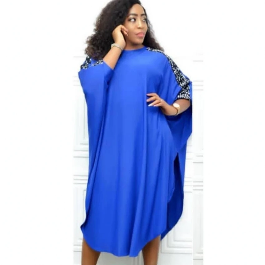 

Casual Plus Size Dress Women Loose Sequin Fashion Red Street Spring Autumn Basic Batwing Sleeve Blue African Ladies Midi Dresses