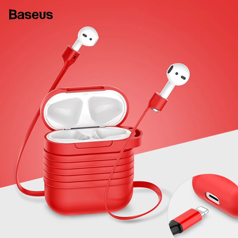 Силиконовый чехол Baseus для Airpods, защитный чехол для Apple Airpods, чехол для зарядки, чехол с ремешком против потери, для Airpod Air pods