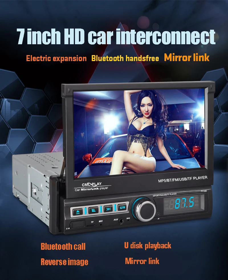 Авто Выдвижной Авто-радио мультимедиа 7 дюймов Поддержка Bluetooth Hands-free автомобильный MP5 плеер Видео Mirrorlink для Android 9 USB