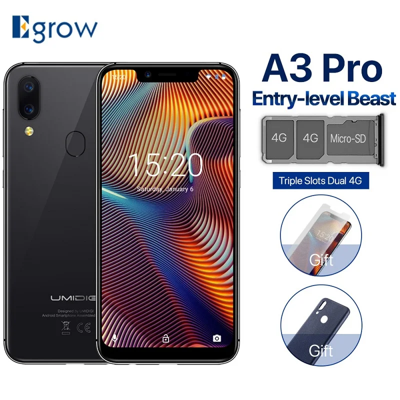 

Umidigi A3 Pro Face Unlock Quad Core Smartphone 5.7'' 3GB RAM 16G/32GB ROM Cell phone 3300mAh 12MP 8MP Dual 4G LTE Mobile Phone