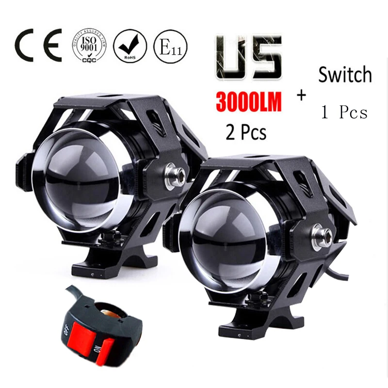 2 PCS 125W Motorcycle LED Headlight 3000LMW CREE chip U5 Motorbike LED Driving Spotlight Moto Fog