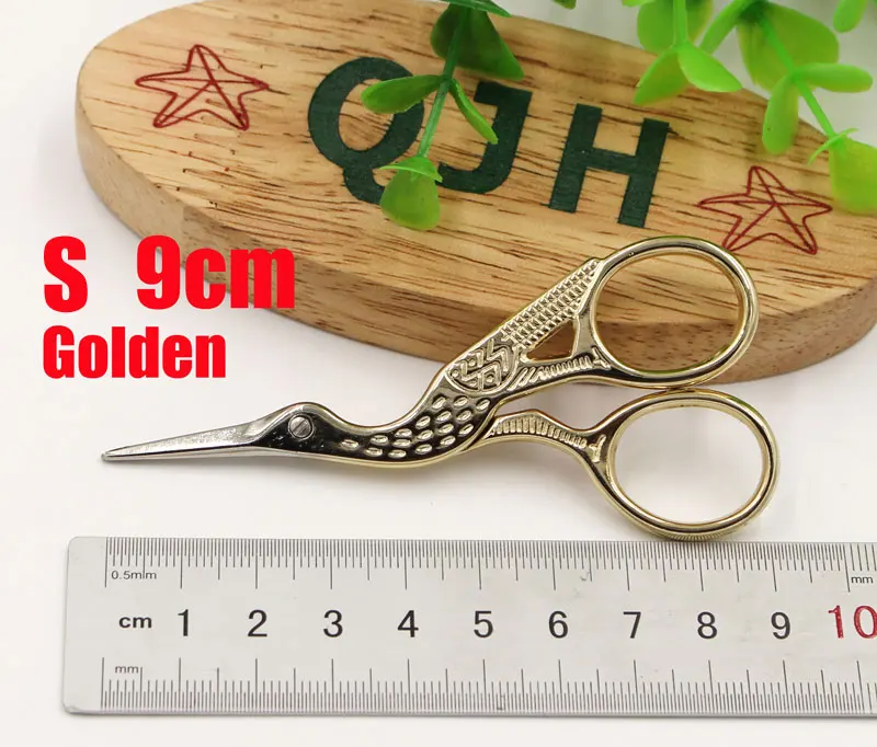 QJH винтажные ножницы для вышивки крестом, бронзовые, серебристые, золотые, птичий стиль, ножницы из нержавеющей стали, вышитые инструменты для рукоделия - Цвет: gold  S