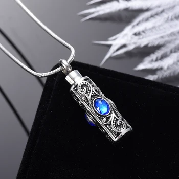 

New Arriving Large Crystal Inlay Cylinder Cremation Urn Pendant Vintage Tube Shape Human Pet Memorial Cremation Necklace Casket