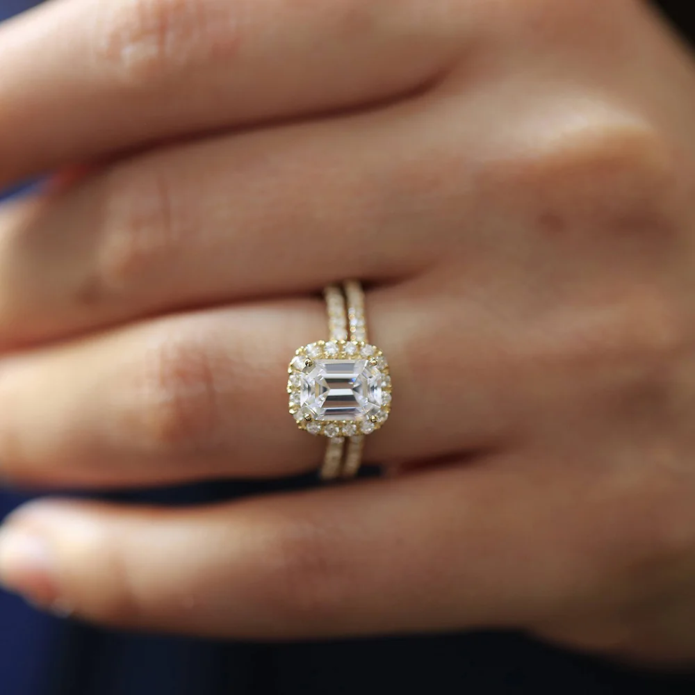 1.2CT 7X5 мм изумруд блестящая огранка DEF VVS1 муассанит обручальное кольцо Твердое 14 к БЕЛОЕ ЗОЛОТО Halo Fow для женщин ювелирные изделия