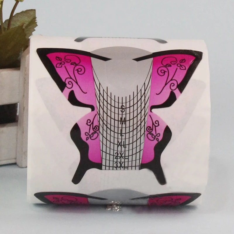

300 Pcs Nail Forms Butterfly Square Adhesive Professional Manicure Art Tip Extension Nail Forms for UV Gel