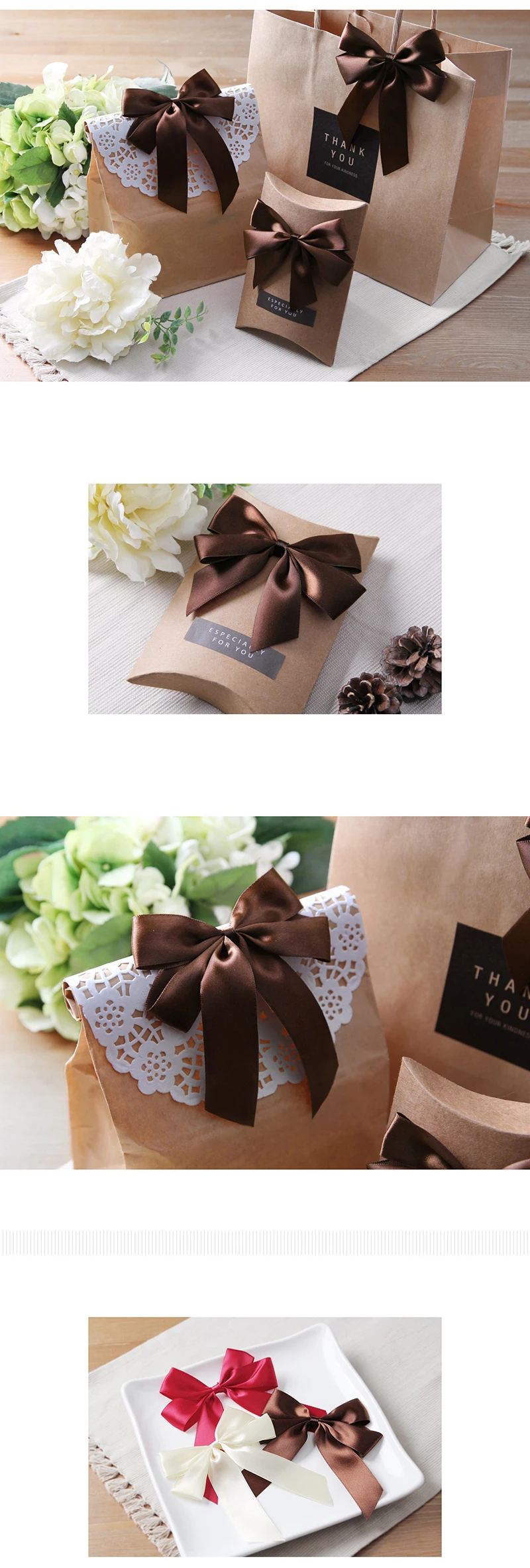 5pcs Brown Satin Bow Handmade Small Ribbon Bows for Headwear Wedding Birthday Party DIY Craft Decor