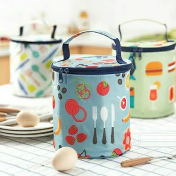 

Fashion Round Barrel Lunch Bag Picnic Travel Insulated Food Bag Unisex Tote lonchera