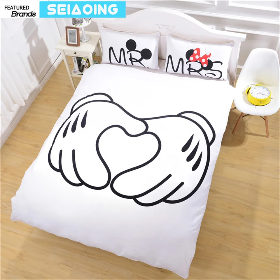 

Mickey minnie mouse bedding sets 3pc black white comforter covers adult twin full queen king size 3d bed linens decor girl gifts