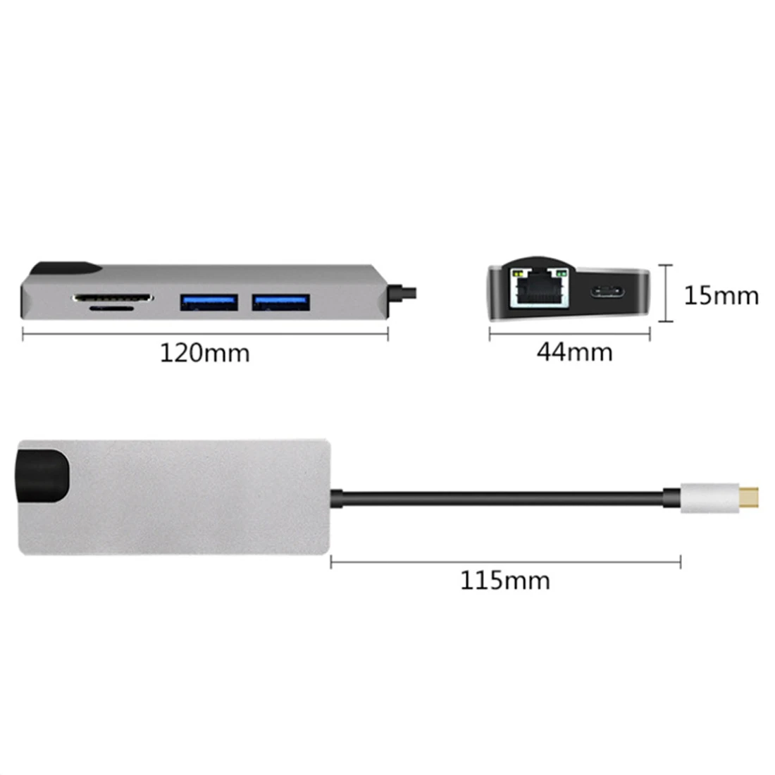 8 en 1 Tipo C hub tarjeta USB 3,0 tipo C a 4 K HDMI VGA Lan Ethernet RJ45 adaptador lector con puerto de carga - 3