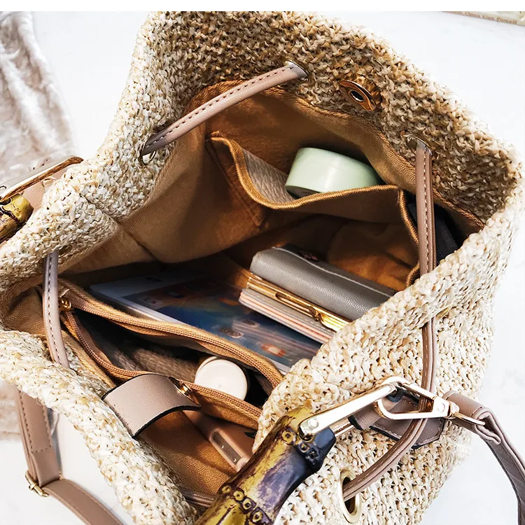 Blascher Beach Drawstring Women Bucket Bags Female Summer Knitting Straw Bags Casual Holiday Crossbody Bag Bamboo Handle Handbags Bolsa H8312 (17)