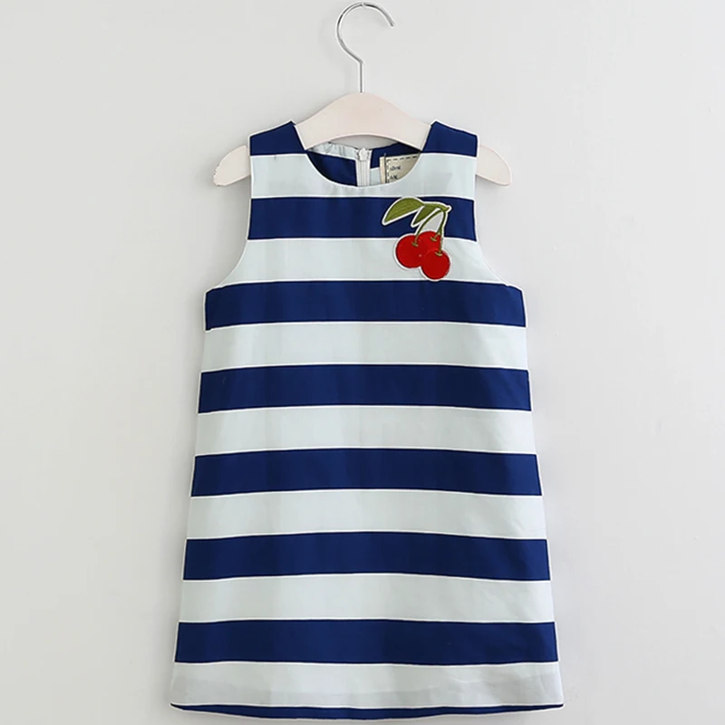 

Girls Dress 2017 New Spring&Summer Baby Girls Dress Striped Pattern Cherry Embroidery Sleeveless Girls Clothes 3-8Y Kids Clothes