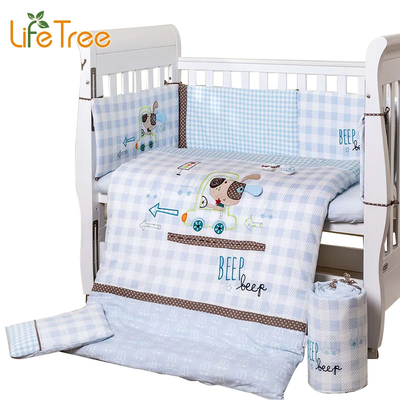 7Pcs Set Cotton Baby Bedding Set Cartoon Beep Crib Bedding Detachable Cot Quilt/Duvet Pillow Bumpers Sheet 4 Size Newborn Gift