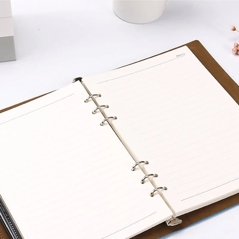 

HUA JIE Leather PU Notepad with Magnetic Buckle Ruled Business Loose-leaf Notebook Ring Binder Portfolio A5 Filler Paper Planner