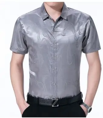 Мужская повседневная шелковая рубашка с цветочным принтом с коротким рукавом | брендовая Новая летняя мужская однобортная модная Клубная рубашка