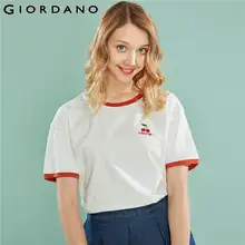 Giordano Women Tshirt Women Embroidery Fruits Contrast Color Crewneck Short Sleeve Tees Women Soft Cotton Fasion Women T Shirt