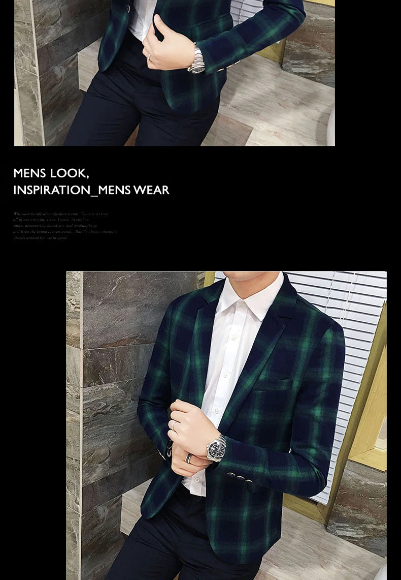 Для мужчин весна Новое поступление Мода плед Блейзер 2018 Slim Fit одна застежка британский стиль пиджак для пальто будущих мам азиатски