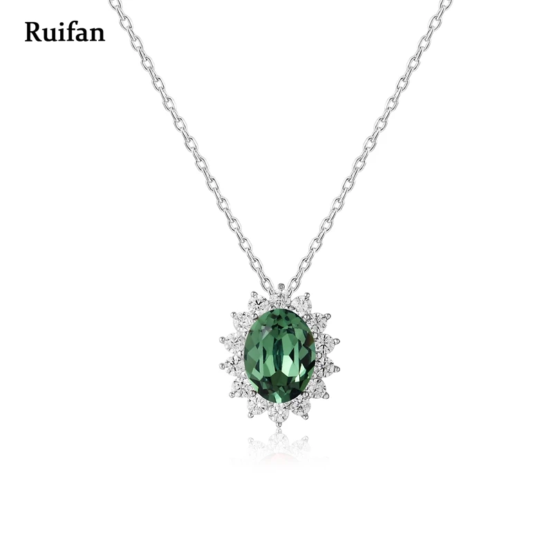

Ruifan Top Quality Green Crystal Pendant Necklace Choker 925 Sterling Silver Chain Necklace Women Jewelry Accessories YNC003