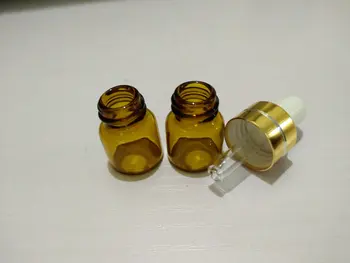 

100pcs 1ml Amber Eye Dropper bottle with gold cap, ESSENTIAL OIL BOTTLE, Serum Perfume Small Bottles, Sample bottle
