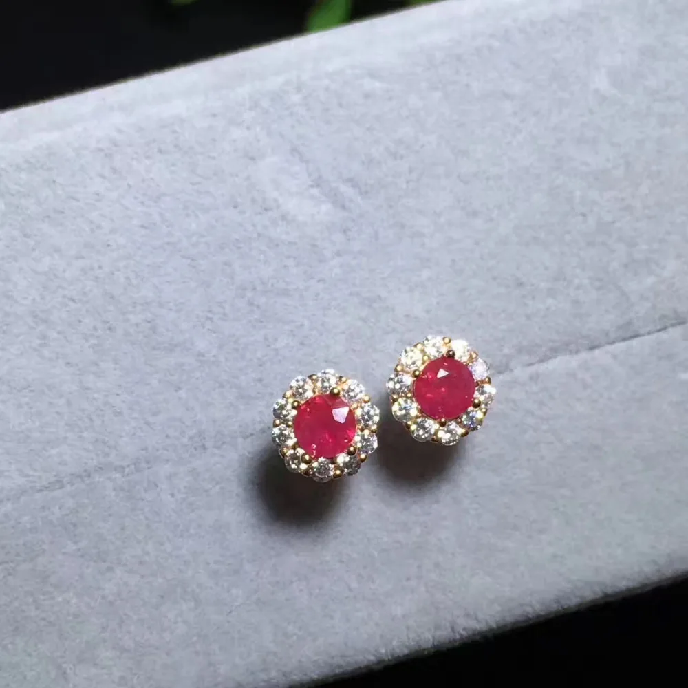 Серьги гвоздики из серебра 925 пробы с натуральным красным Рубином|stud earrings|jewelry