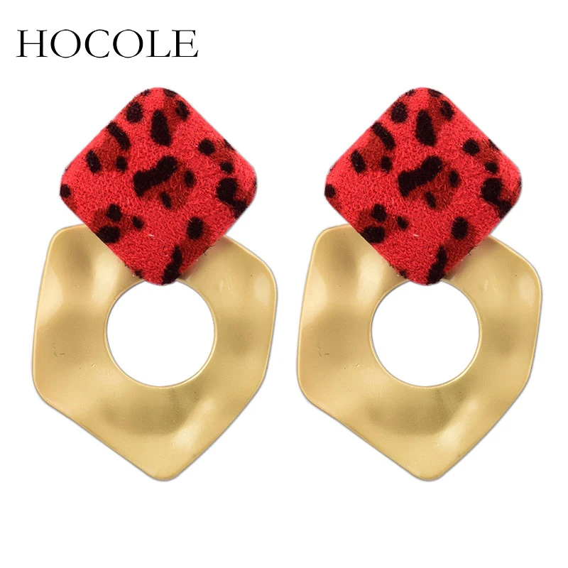 

HOCOLE Vintage Square Velvet Leopard Print Charm Earrings Geometric Hollow Drop Earrings For Women Statement Jewelry Pendientes