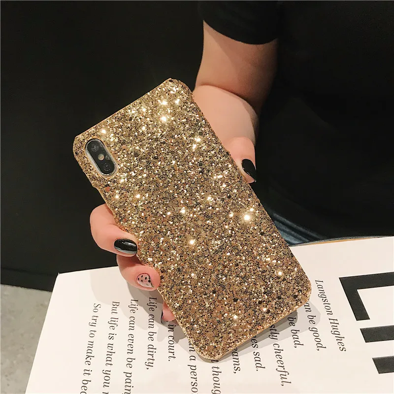 Matcheasy Hard PC Phone Cases for Iphone 7 8 6 6S Plus Back Cover Glitter Bling Shiny Powder Coque for Iphone X Cases Fundas