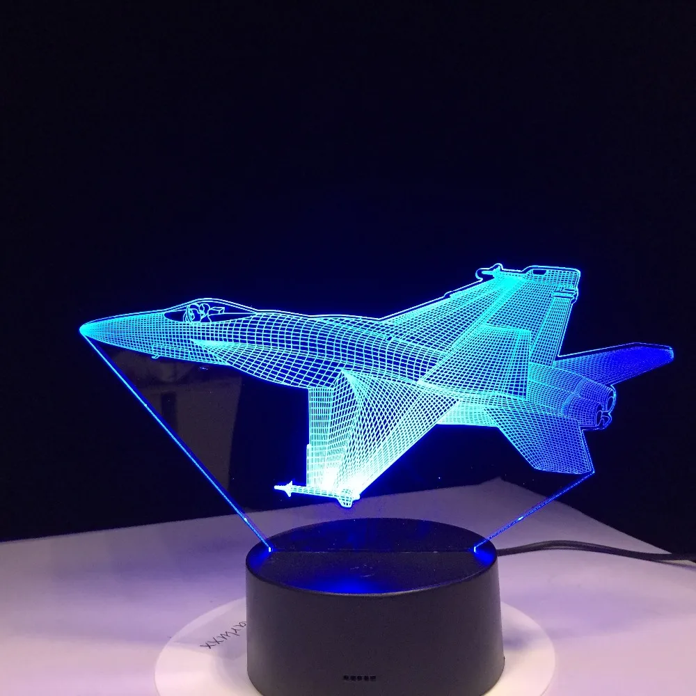 3D светильник F16 Fighting Plane с дистанционным переключателем маленький ночник цветной