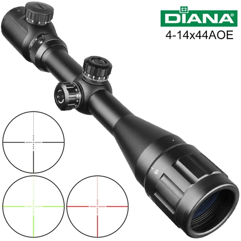 Scope para Atirador Armas de ar Diana Escopo Tático Óptica Cruz Vista Verde Vermelho Iluminado Riflescope Caça Rifle Comprimido 4-14×44