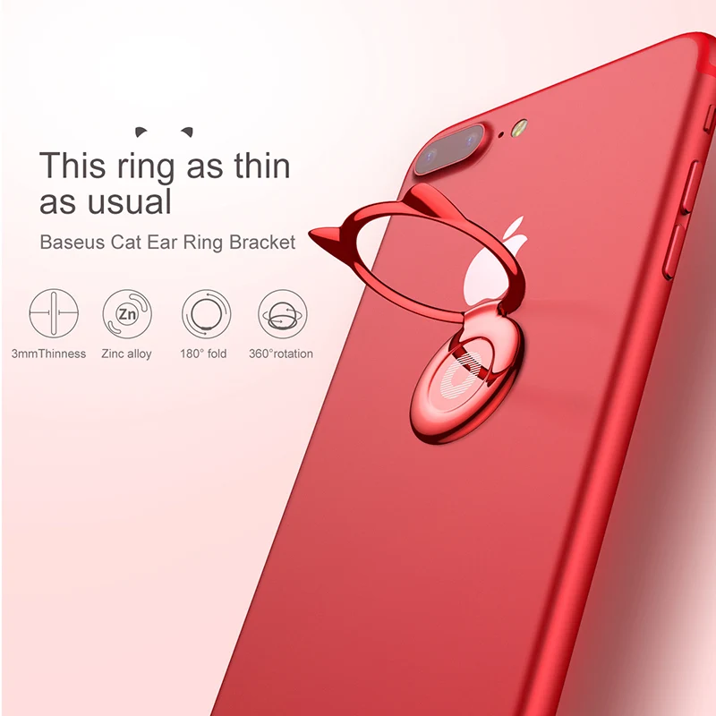 Baseus Cat Ear Finger Ring Holder 360 Degree Mobile Phone Ring Smartphone Stand For iPhone X Samsung S10 Fit Magnetic Car Holder