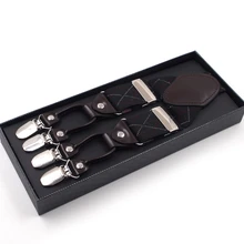 Мужской черный плед y-образный подтяжки с нескользящей 6 зажимов Эластичный регулируемый бандаж