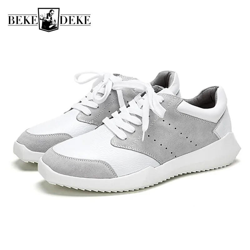 

Summer Korean New Flat Men Shoes Luxury Brand Lace Up Breathable White Sneakers Men Casual High Quality Leather Shoes Homme