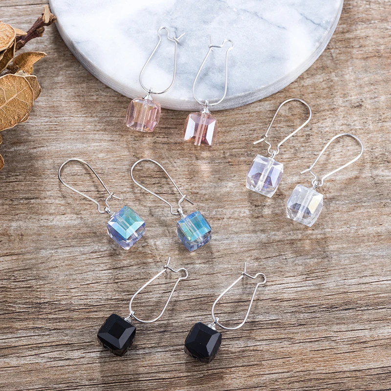 

TDQUEEN Square Crystal Earrings For Women Pink Blue Long Dangle Drop Earring Designer Elegant Simple Style Office Lady Earing