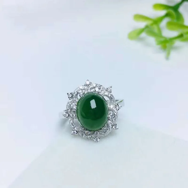 

Yu Xin Yuan S925 Sterling Silver Rings Green Jasper Mosaic Fashion Charm Lucky Women Silver Jewelry