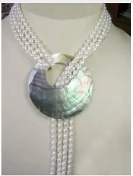 

Women Gift Freshwater Hot fashion 6-7MM White Akoya Cultured Pearl Necklace Shell Pendant Jewelry Making Design Natural stone Va