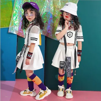 

White Kids Dance Costume Girls Fashion Hip Hop Stage wear Outfits Outfits Street Dance Performance Clothes Children Dance Wear