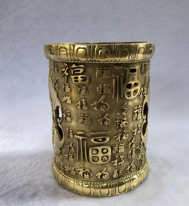 

Pure copper pen holder bronze ornaments Antique Baifu word pen holder Wufu Linmen bat pen holder stationery supplies gifts