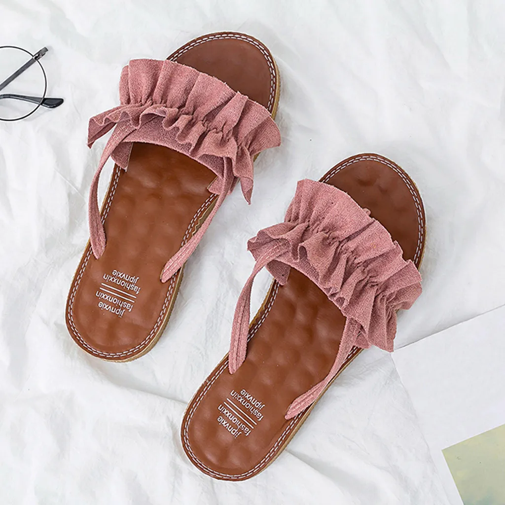 Rome women sandals flat jelly shoes bow V flip flops stud beach shoes summer rivets slippers Thong sandals nude#YJG