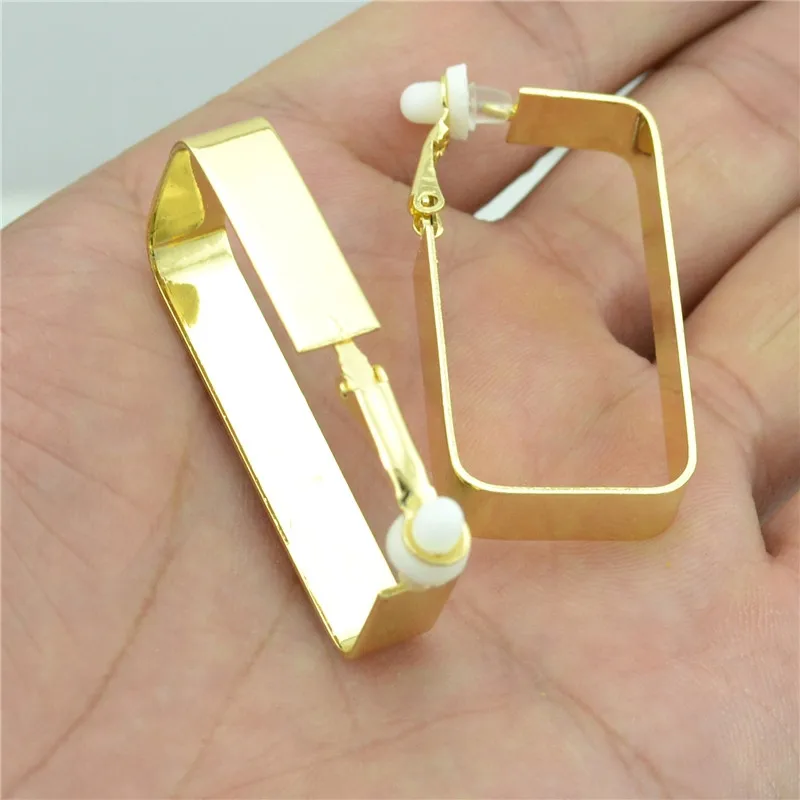 Популярные серьги для женщин, клипсы для ушей, кольца без пирсинга, Модные женские ювелирные изделия, брендовые золотые, серебряные, широкие квадратные пластины, прямоугольные - Окраска металла: gold clip 4cm
