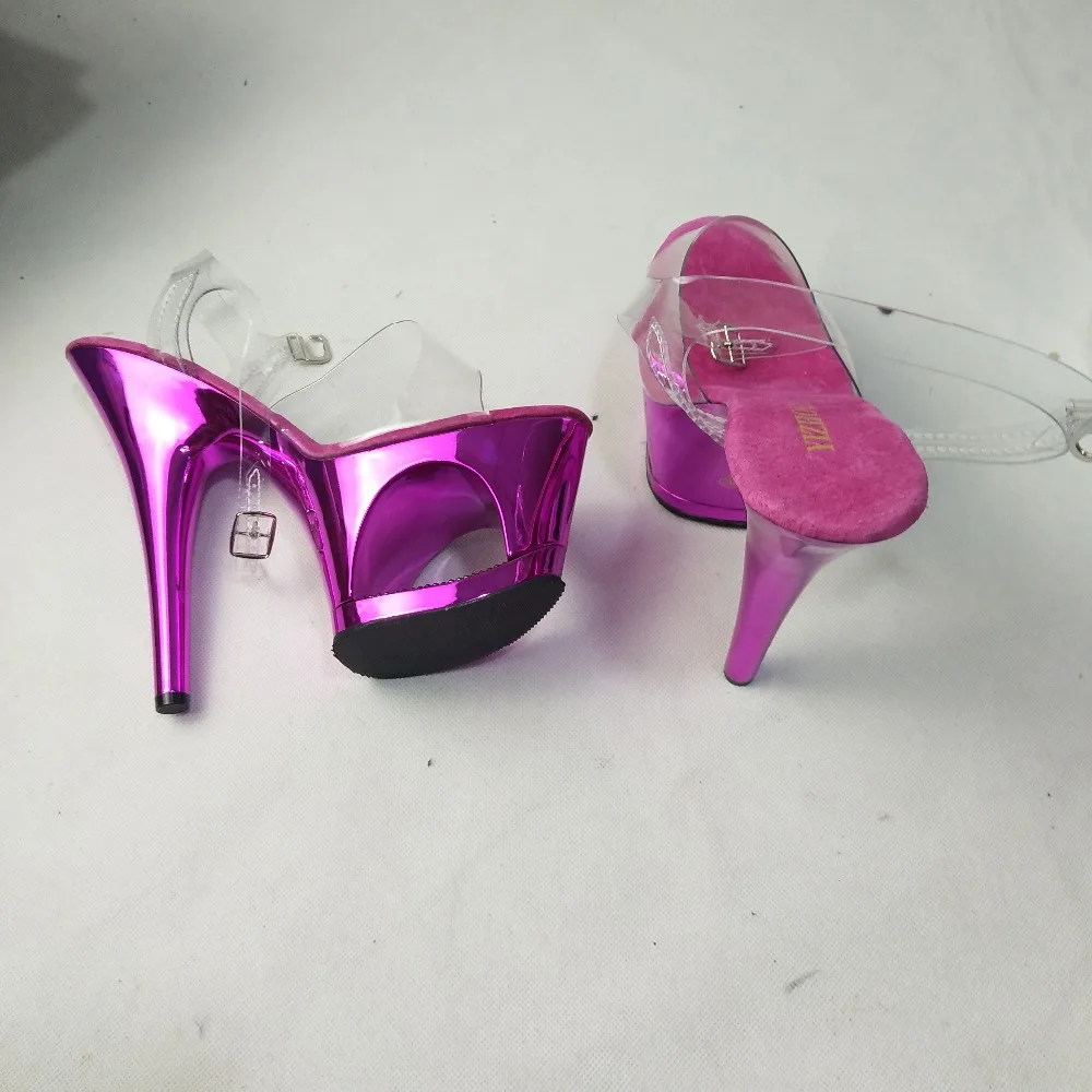 17cm, transparent fish mouth, with button hollow waterproof platform sandals, stage Dance Shoes