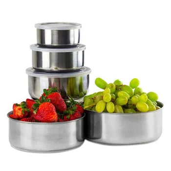 

5 Pcs BPA Free Stainless Steel Food Storage Bowl with Lid Home Kitchen Accessories 8 DC120