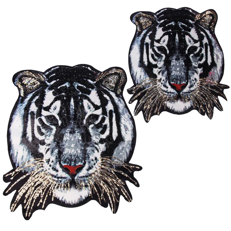 1Piece Big Tiger Sequined Patches Embroidery Sewing on Applique Patch for Clothing DIY Fashion