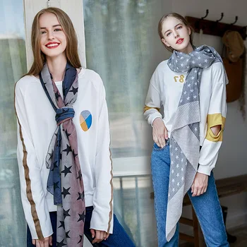 

Womens Soft Cotton Line Scarfs Scarves Star Print Shawls And Scarves Oversize Luxury Brand Long Ladies Fashion Silk Scarf Wraps