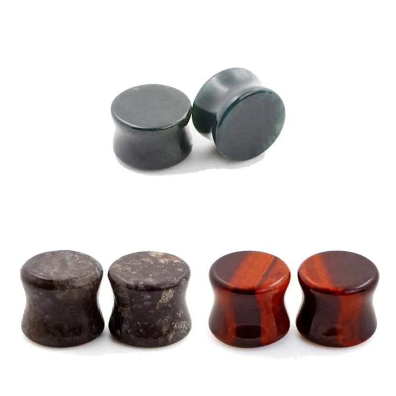 3pairs/lot Double Flared Natural Stone Ear Plugs Tunnels Gauges