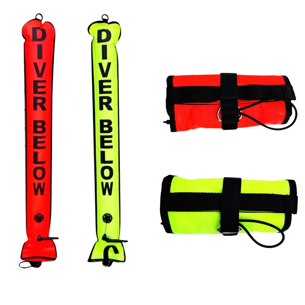 Nylon TPU Safety High Visibility 4FT Underwater Scuba Diving Diver Below SMB Surface Marker Buoy Signal Tube with Oral Inflator