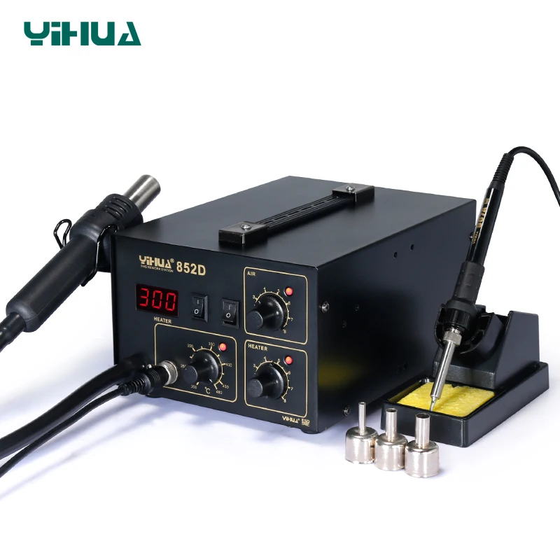 

YIHUA 852D Diaphragm Pump Hot Air Soldering Station LED Display Soldering Iron Station 2 In 1 Functions Air pump type 220V 110V
